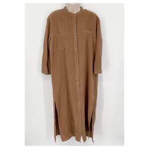 Enza Costa X Revolve Women's Linen Maxi Shirt Dress w/ Pockets NEW Sz 1/S Brown